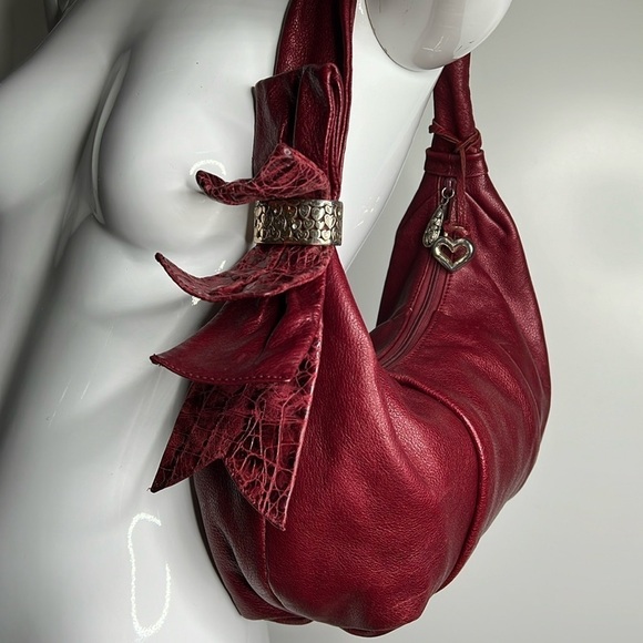 Brighton Burgundy Red Leather Hobo Zipper Shoulder Bag - Picture 1 of 11